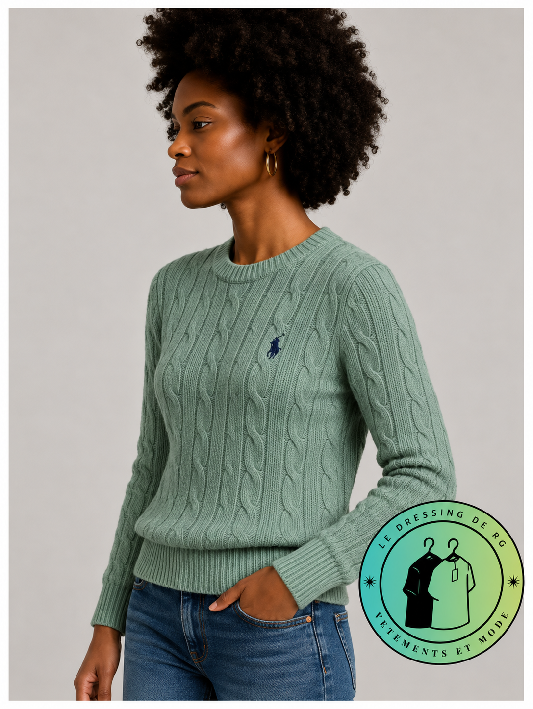 Polo Ralph Lauren   Pull pour homme en coton méché torsadé – Vert Olive