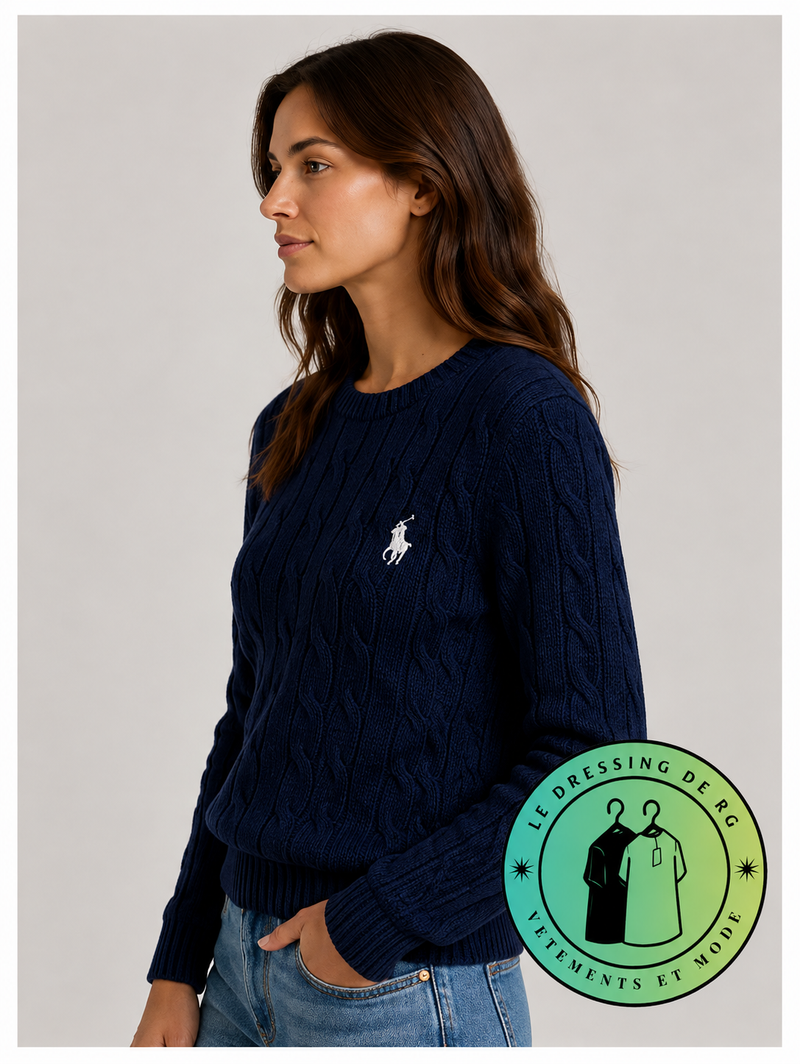 Polo Ralph Lauren   Pull pour homme en coton méché torsadé – Bleu Marine