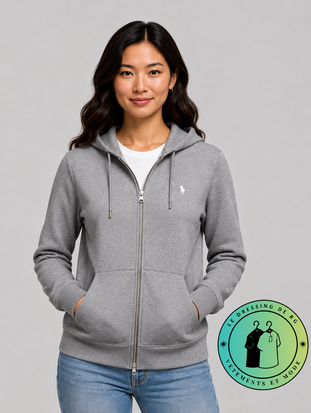 Polo Ralph Lauren   Sweat à capuche zippé en maille double Gris