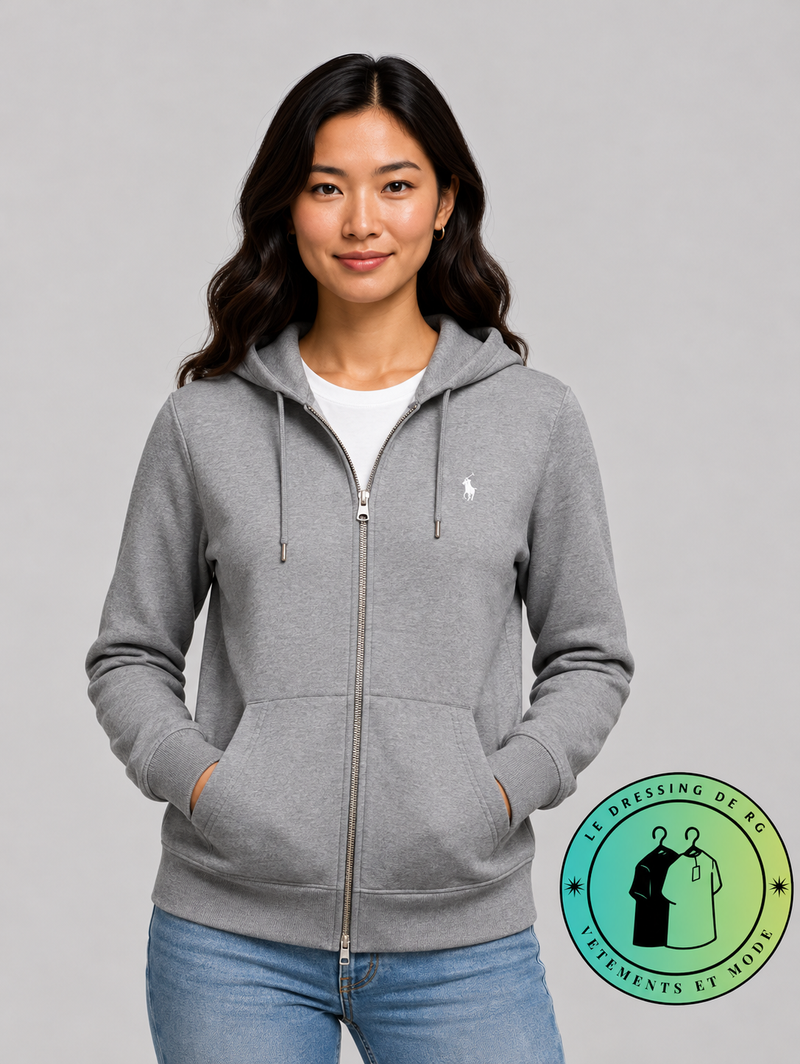 Polo Ralph Lauren   Sweat à capuche zippé en maille double Gris