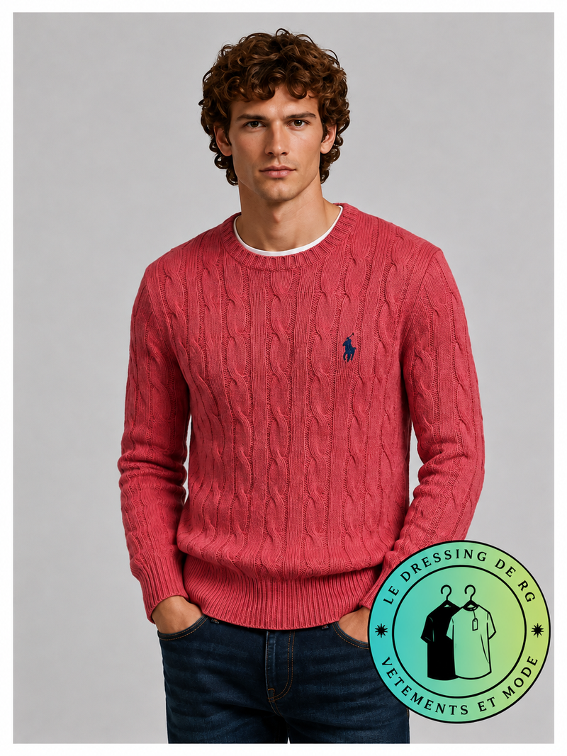 Polo Ralph Lauren   Pull pour homme en coton méché torsadé – Rose Fraise