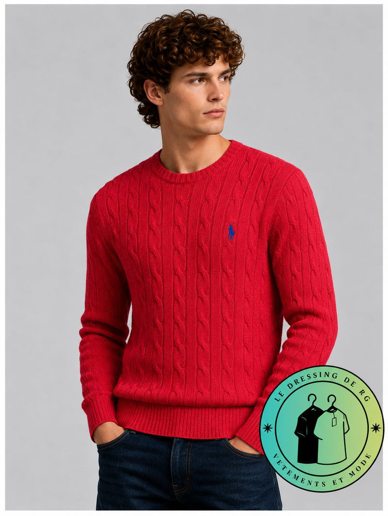Polo Ralph Lauren   Pull pour homme en coton méché torsadé – Rouge pâle