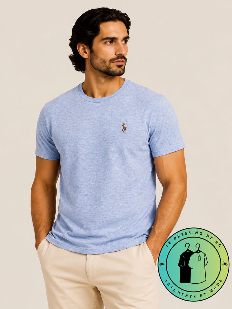 T-shirt Custom Slim Fit en coton doux Bleu Chiné