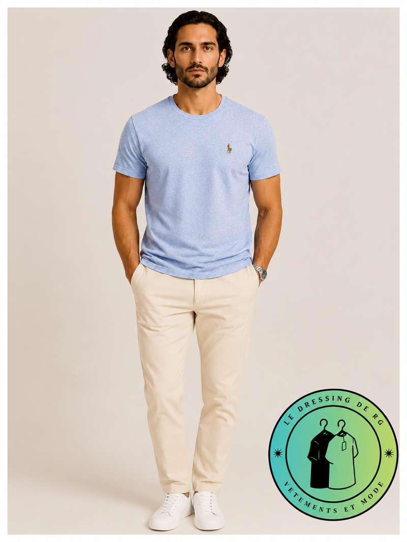 T-shirt Custom Slim Fit en coton doux Bleu Chiné