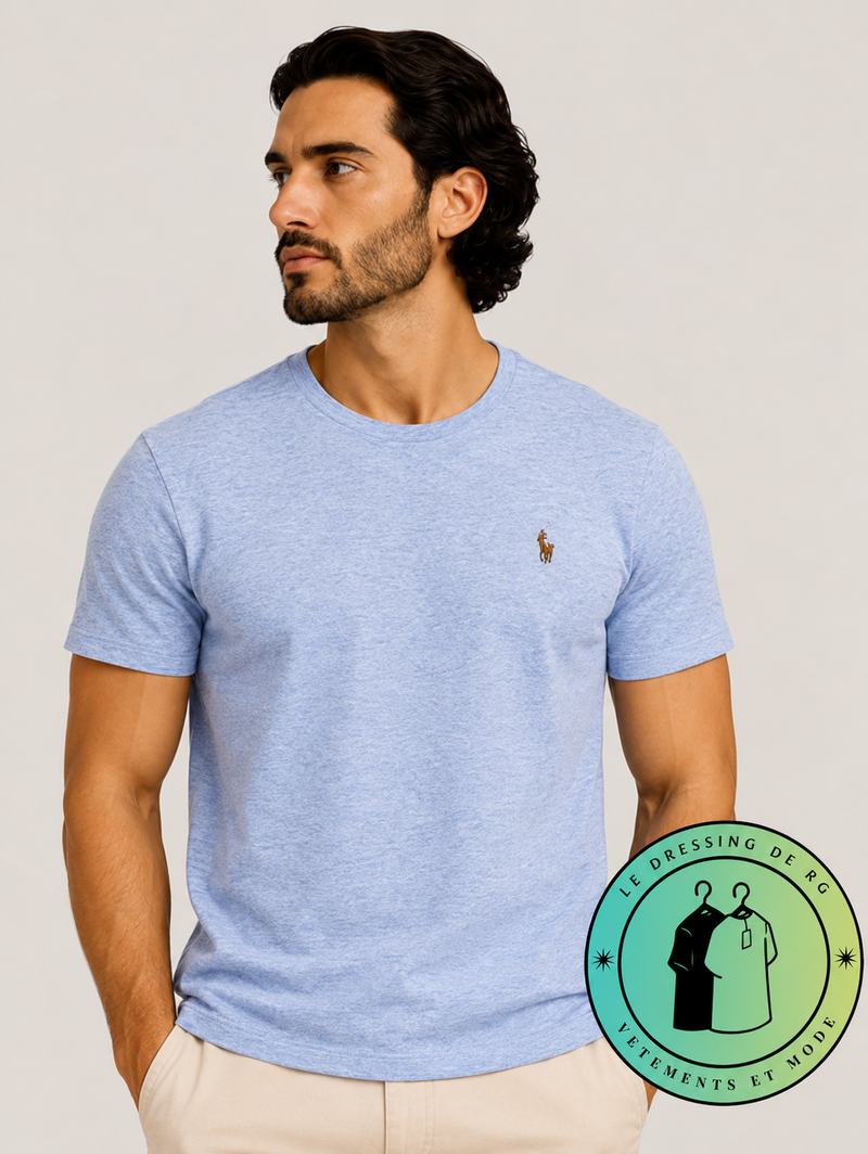 T-shirt Custom Slim Fit en coton doux Bleu Chiné