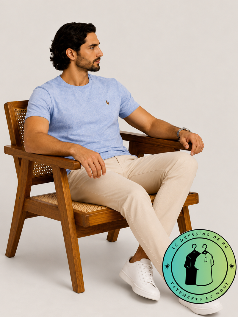 T-shirt Custom Slim Fit en coton doux Bleu Chiné