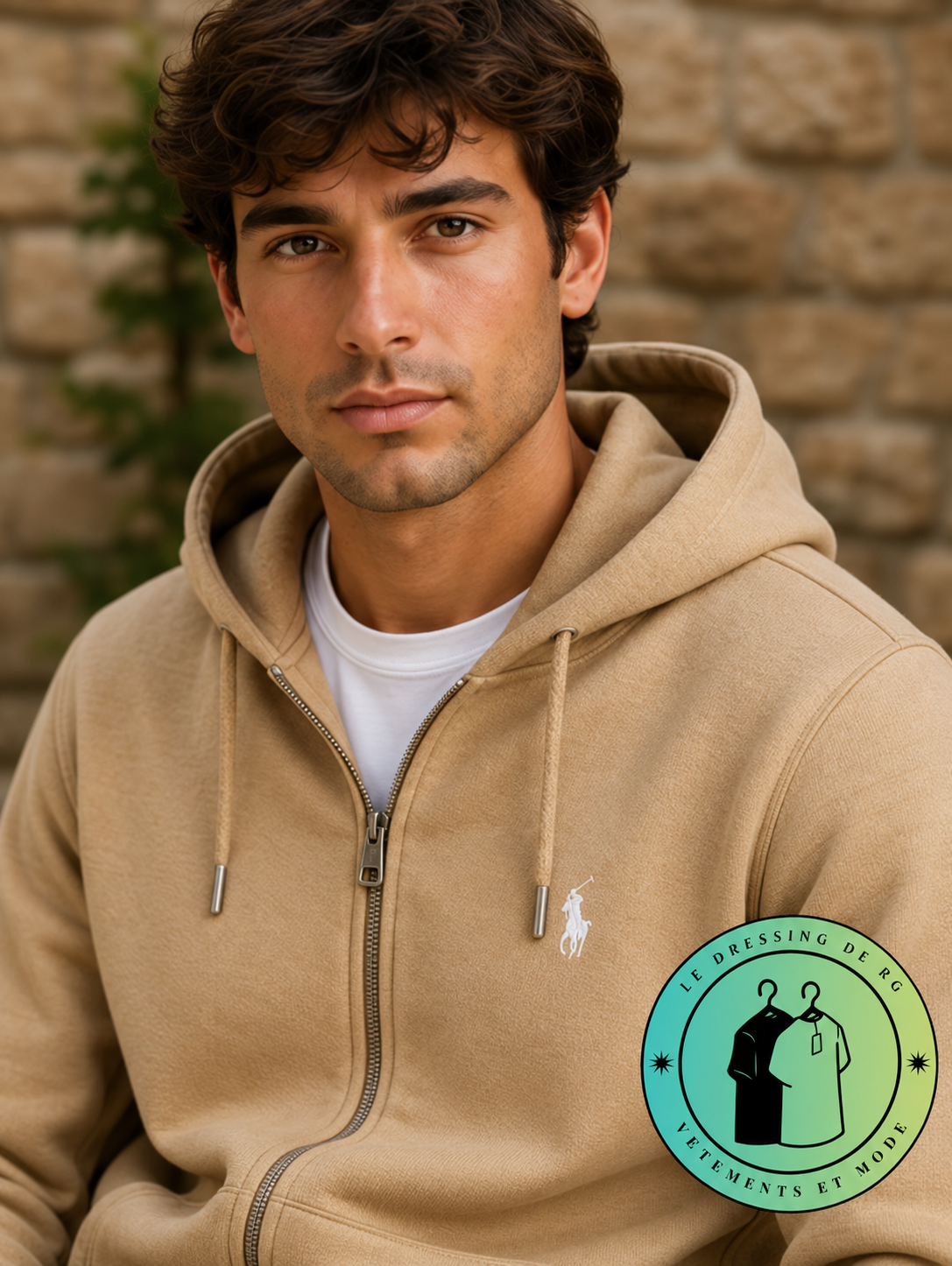 Polo Ralph Lauren  Sweat à capuche zippé en maille double Marron Clair
