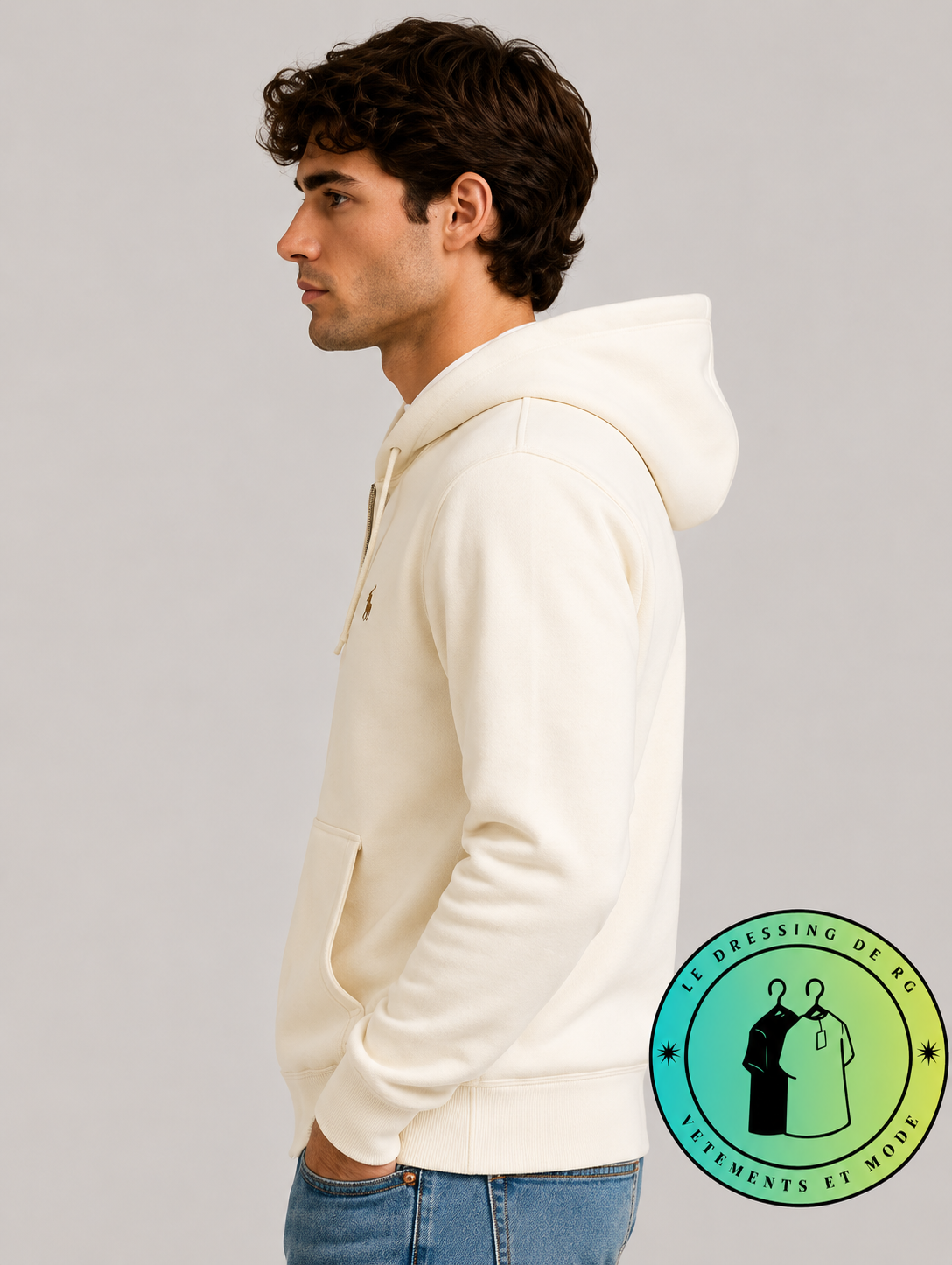 Polo Ralph Lauren   Sweat à capuche zippé en maille double Crème