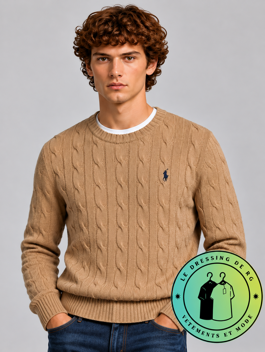 Polo Ralph Lauren   Pull pour homme en coton méché torsadé – Marron Clair