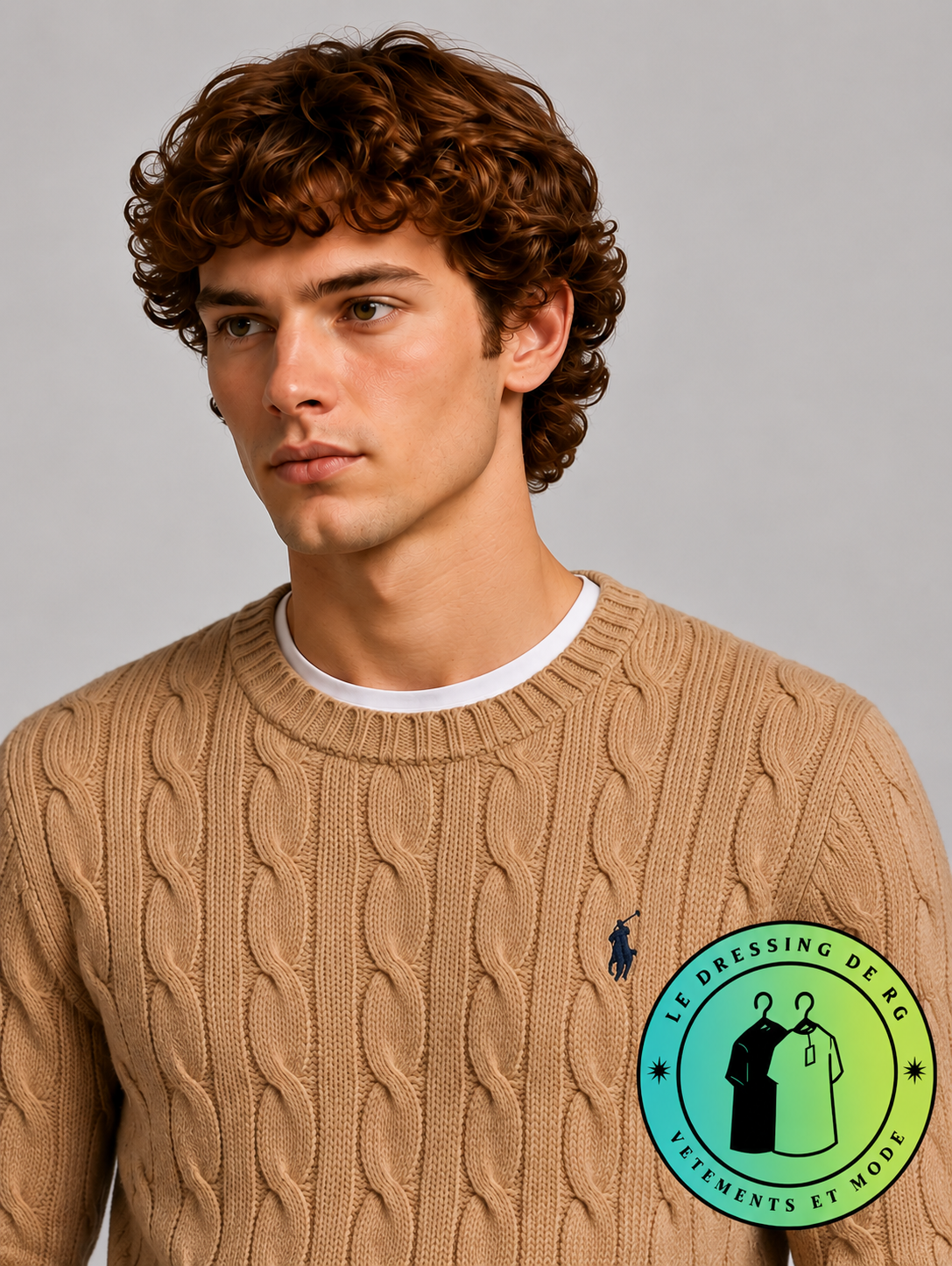 Polo Ralph Lauren   Pull pour homme en coton méché torsadé – Marron Clair