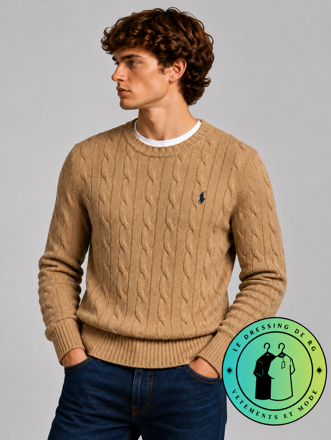 Polo Ralph Lauren   Pull pour homme en coton méché torsadé – Marron Clair