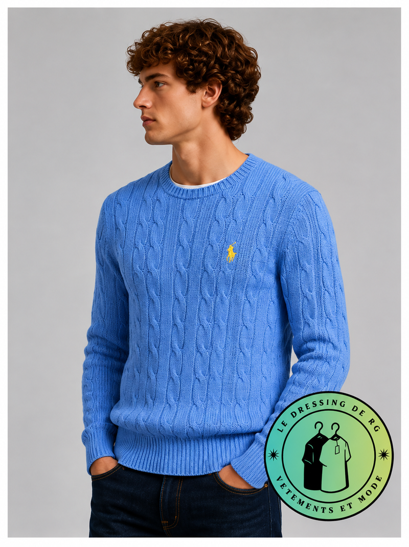 Polo Ralph Lauren   Pull pour homme en coton méché torsadé – Bleu