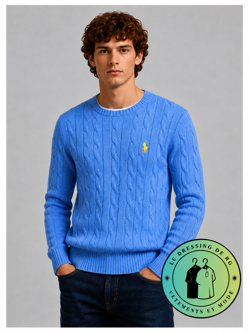 Polo Ralph Lauren   Pull pour homme en coton méché torsadé – Bleu
