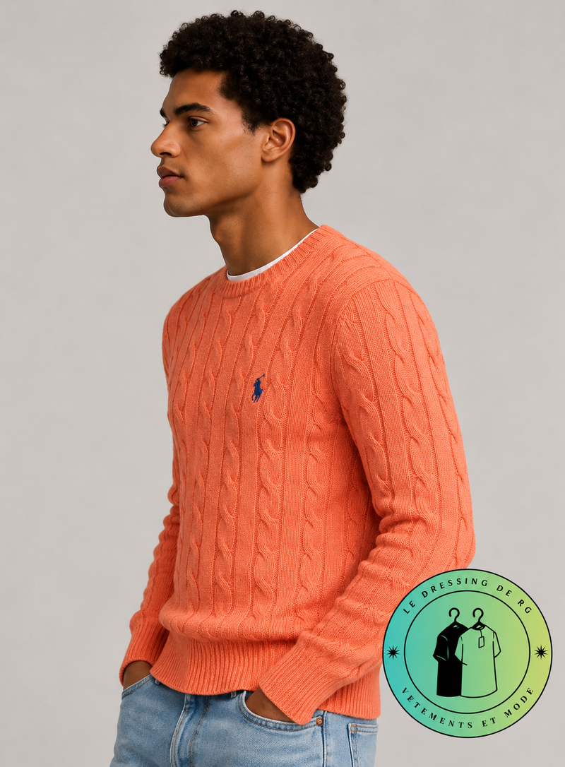 Polo Ralph Lauren   Pull pour homme en coton méché torsadé – Orange Clair