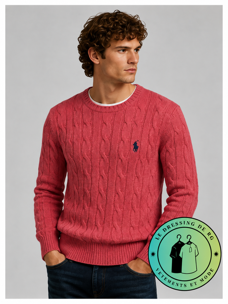 Polo Ralph Lauren   Pull pour homme en coton méché torsadé – Rose Fraise
