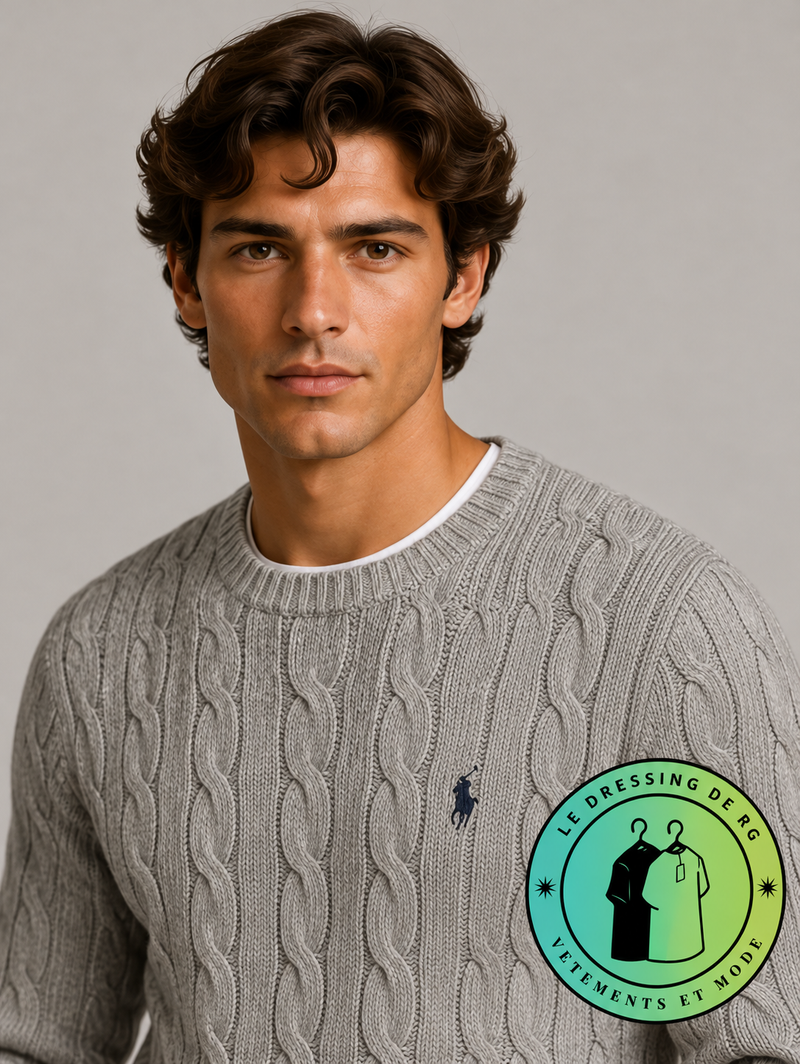 Polo Ralph Lauren   Pull pour homme en coton méché torsadé – Gris Foncé