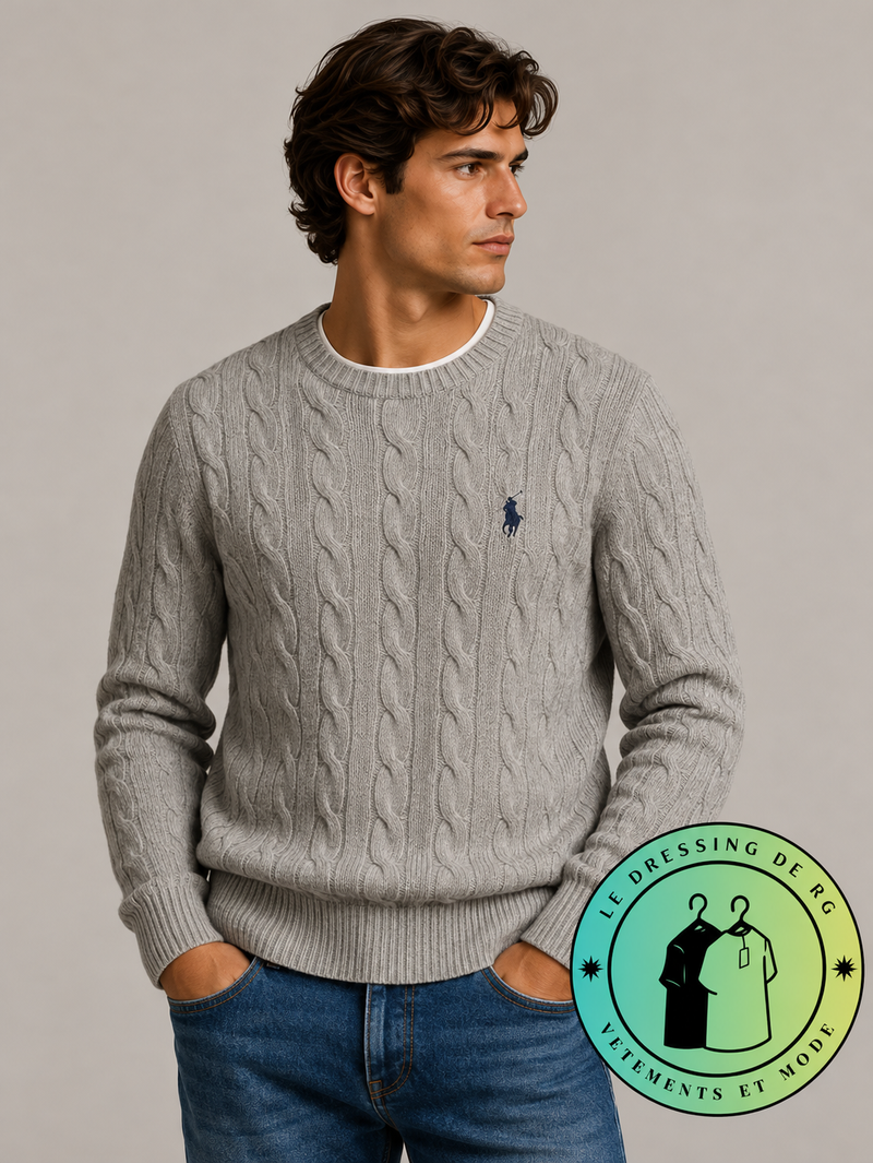 Polo Ralph Lauren   Pull pour homme en coton méché torsadé – Gris Foncé