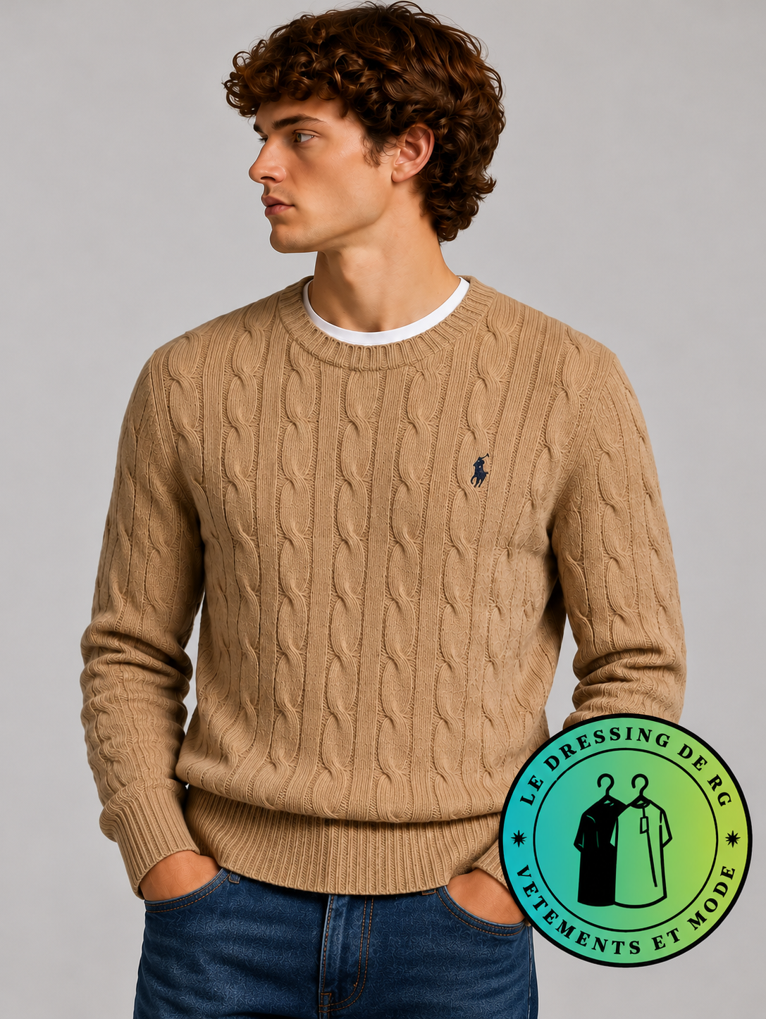 Polo Ralph Lauren   Pull pour homme en coton méché torsadé – Marron Clair