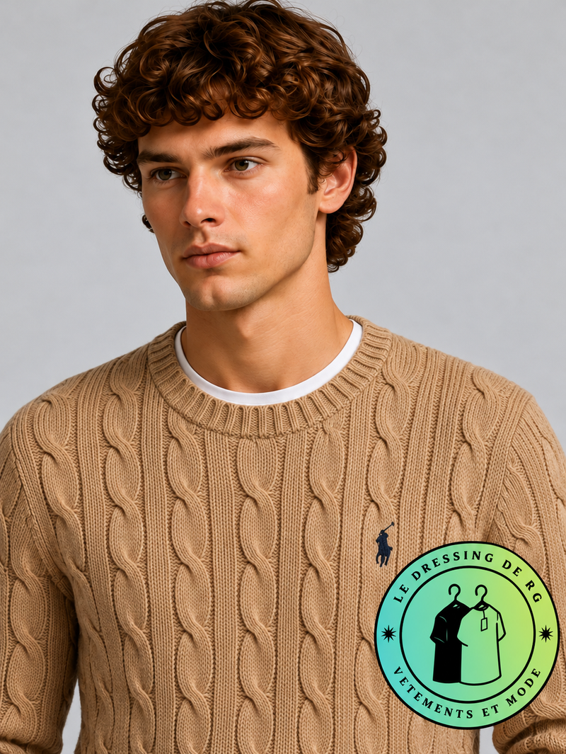 Polo Ralph Lauren   Pull pour homme en coton méché torsadé – Marron Clair
