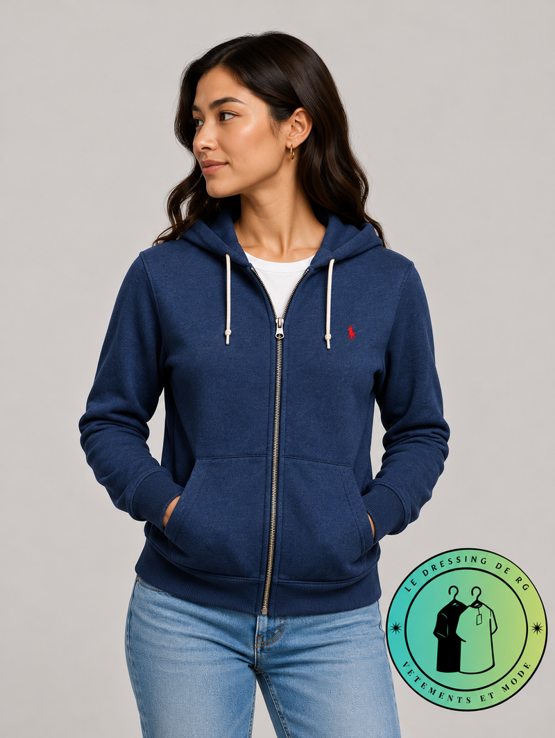Polo Ralph Lauren   Sweat à capuche zippé en maille double Bleu Marine