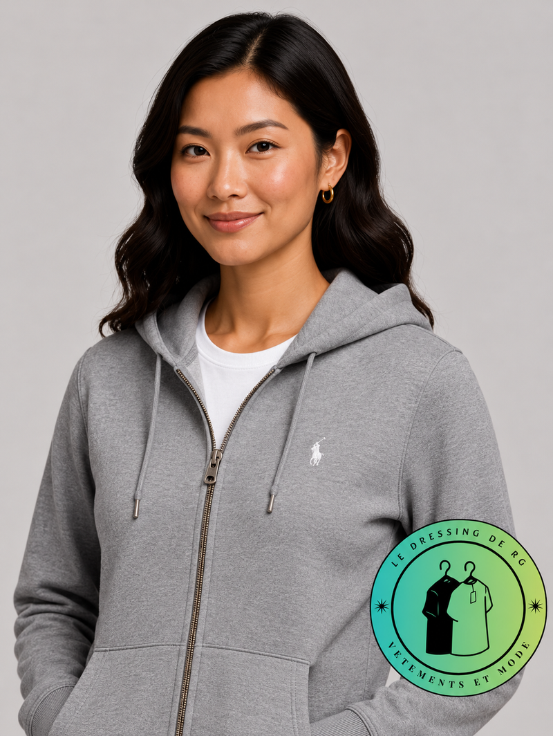 Polo Ralph Lauren   Sweat à capuche zippé en maille double Gris