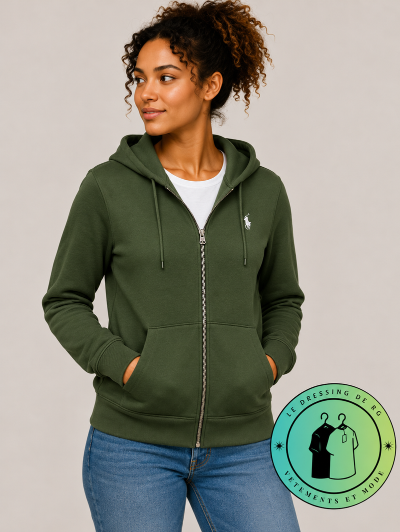 Polo Ralph Lauren  Sweat à capuche zippé en maille double Vert Foncé