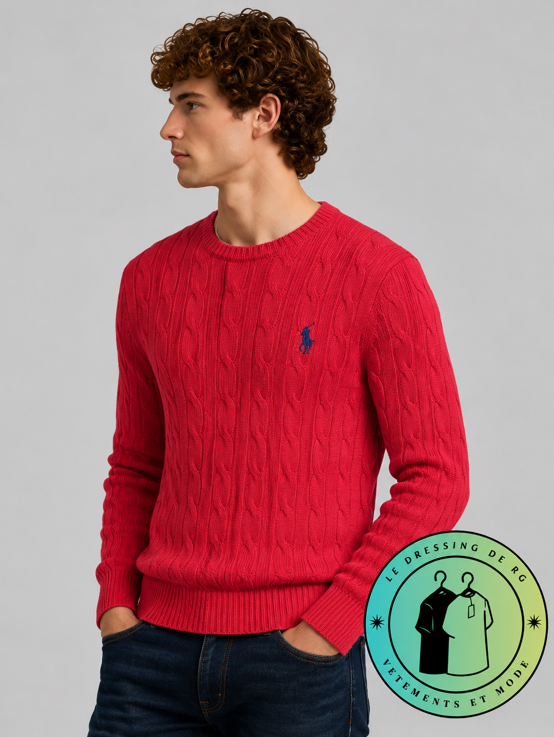 Polo Ralph Lauren   Pull pour homme en coton méché torsadé – Rouge pâle