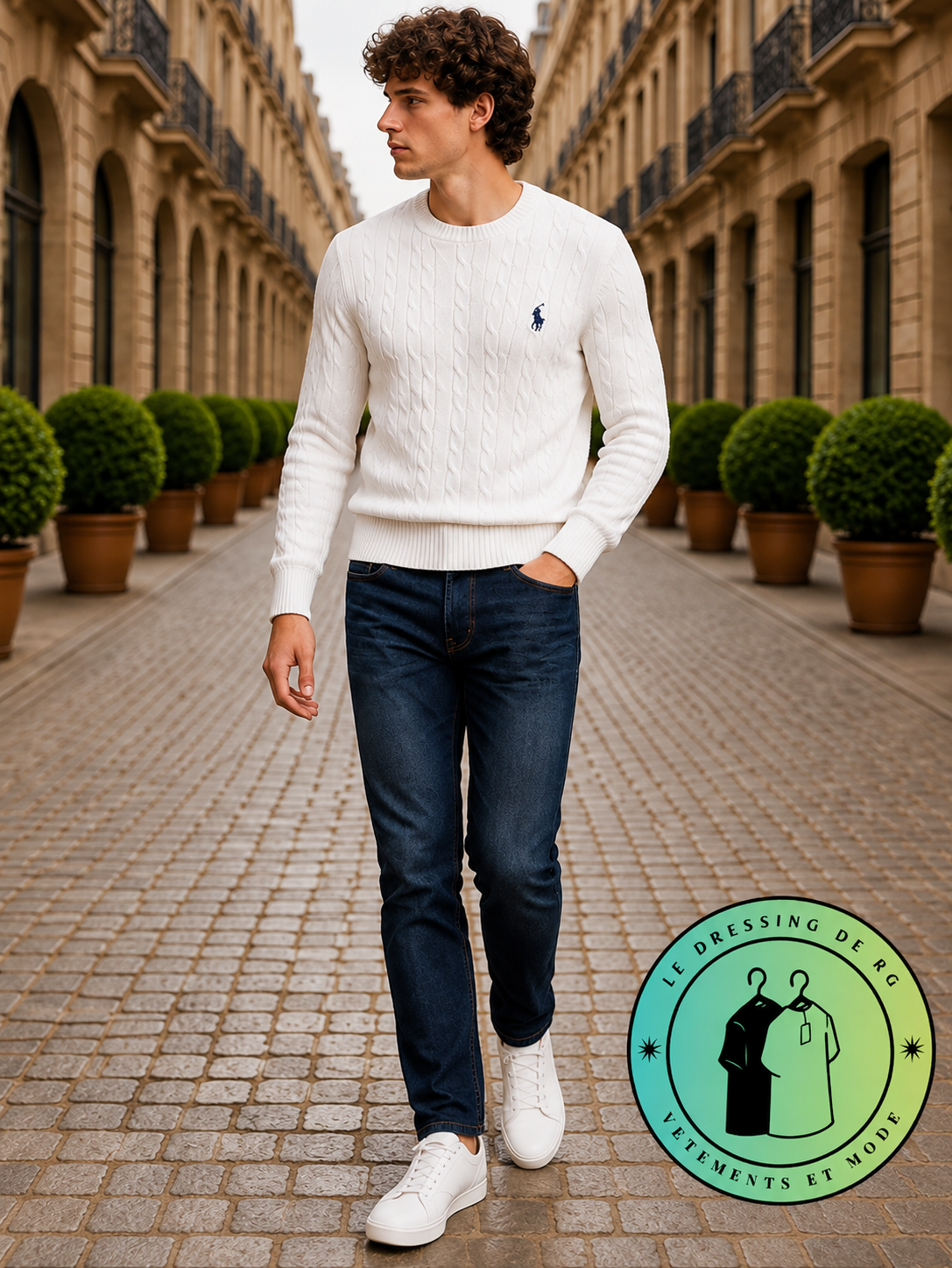 Polo Ralph Lauren   Pull pour homme en coton méché torsadé – Blanc