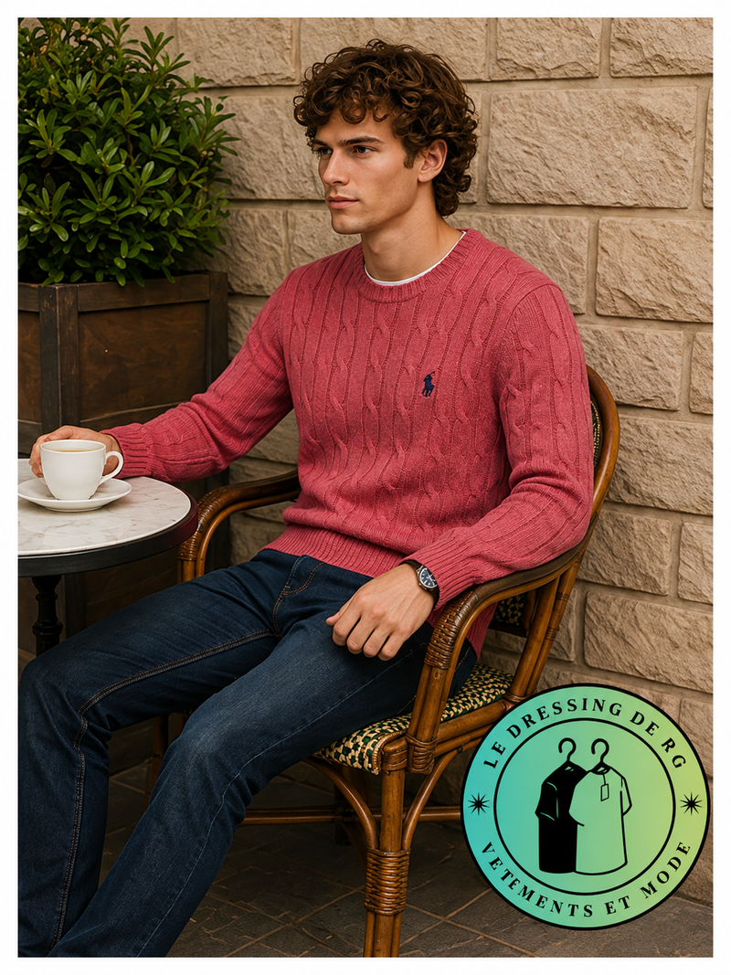 Polo Ralph Lauren   Pull pour homme en coton méché torsadé – Rose Fraise