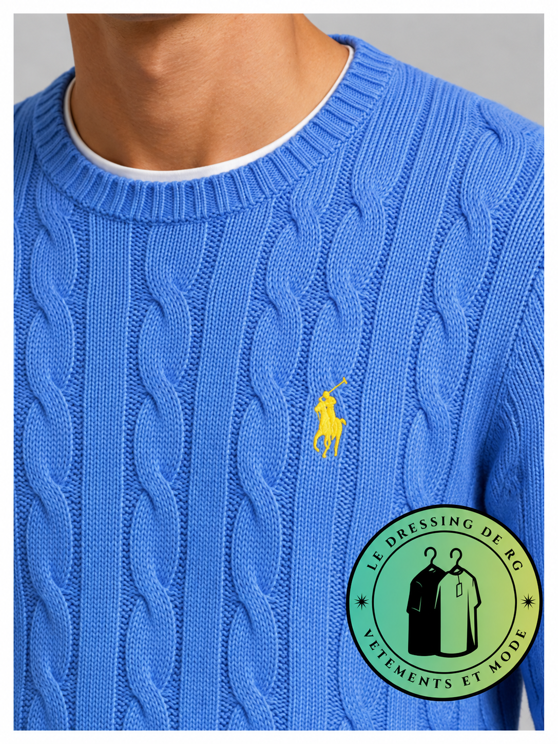 Polo Ralph Lauren   Pull pour homme en coton méché torsadé – Bleu