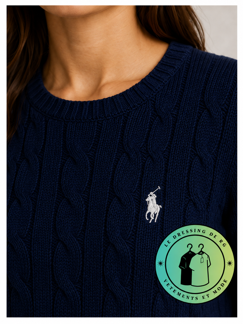 Polo Ralph Lauren   Pull pour homme en coton méché torsadé – Bleu Marine