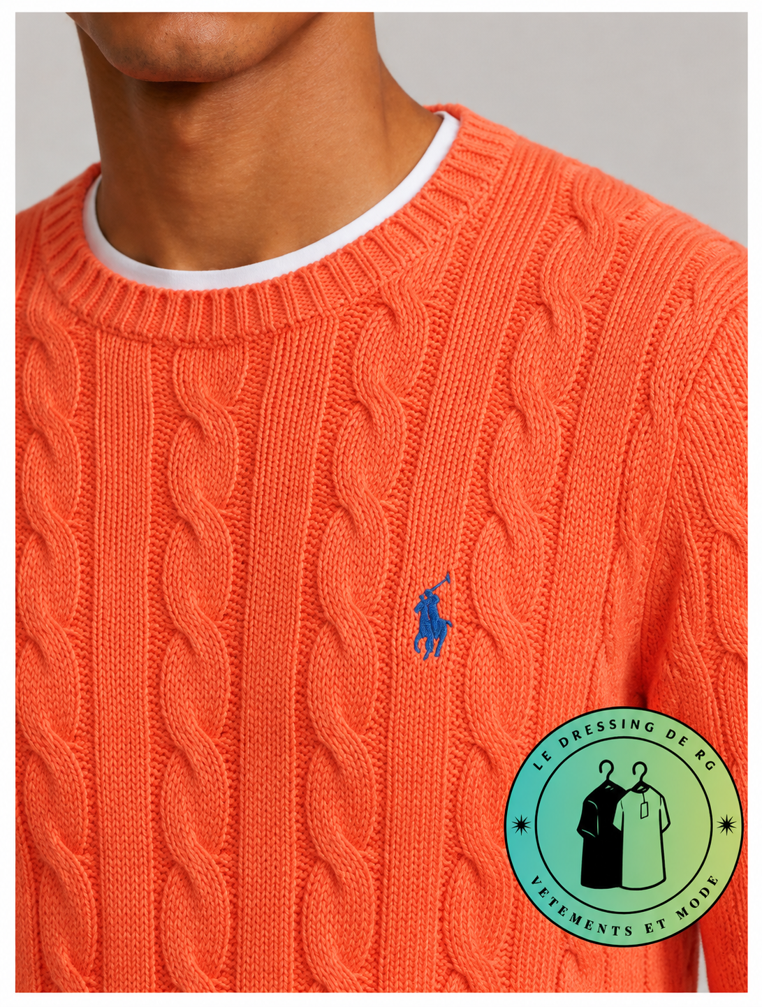 Polo Ralph Lauren   Pull pour homme en coton méché torsadé – Orange Clair