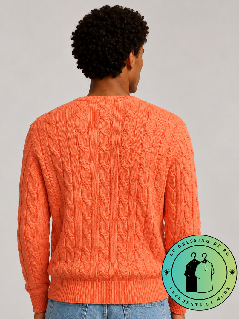 Polo Ralph Lauren   Pull pour homme en coton méché torsadé – Orange Clair