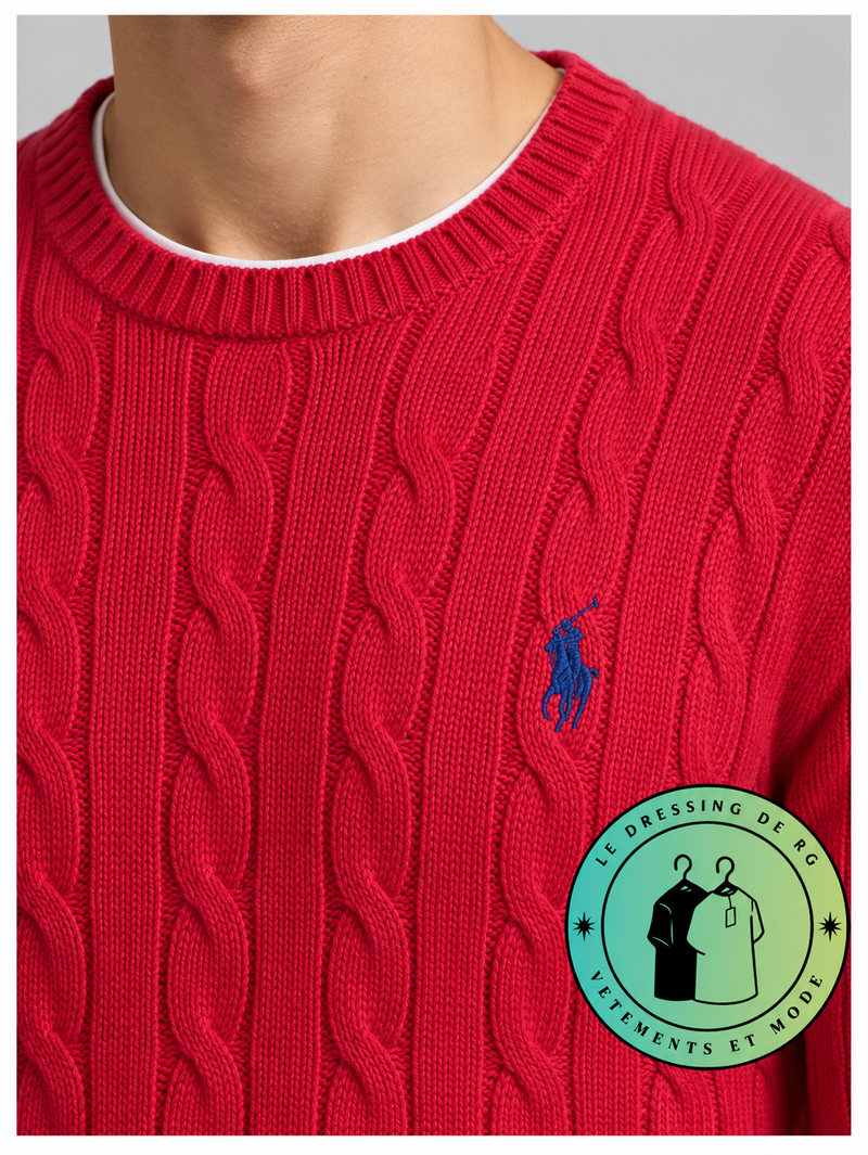 Polo Ralph Lauren   Pull pour homme en coton méché torsadé – Rouge pâle