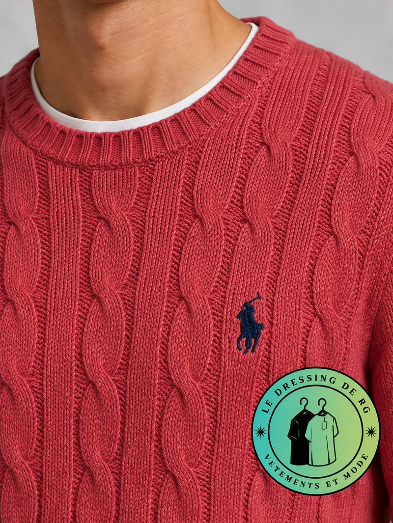 Polo Ralph Lauren   Pull pour homme en coton méché torsadé – Rose Fraise