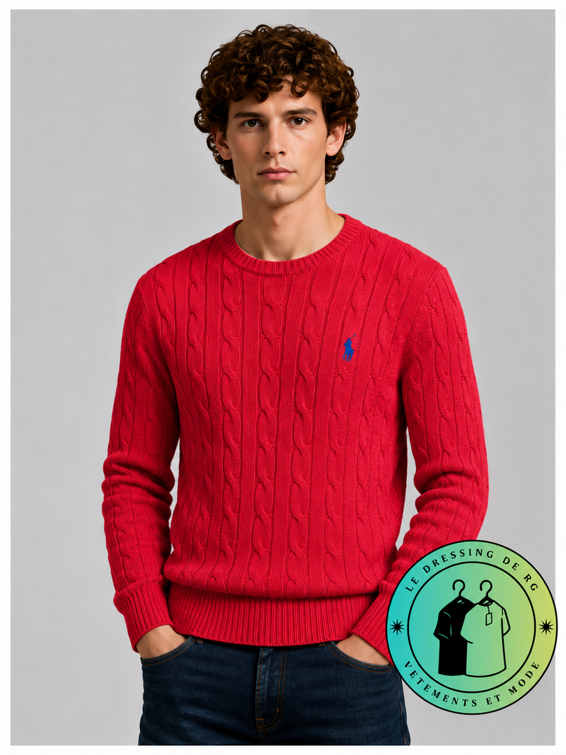 Polo Ralph Lauren   Pull pour homme en coton méché torsadé – Rouge pâle
