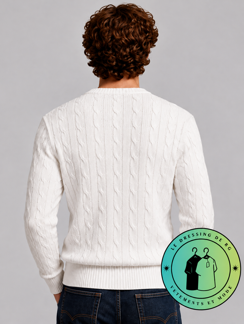 Polo Ralph Lauren   Pull pour homme en coton méché torsadé – Blanc