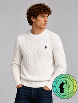 Polo Ralph Lauren   Pull pour homme en coton méché torsadé – Blanc