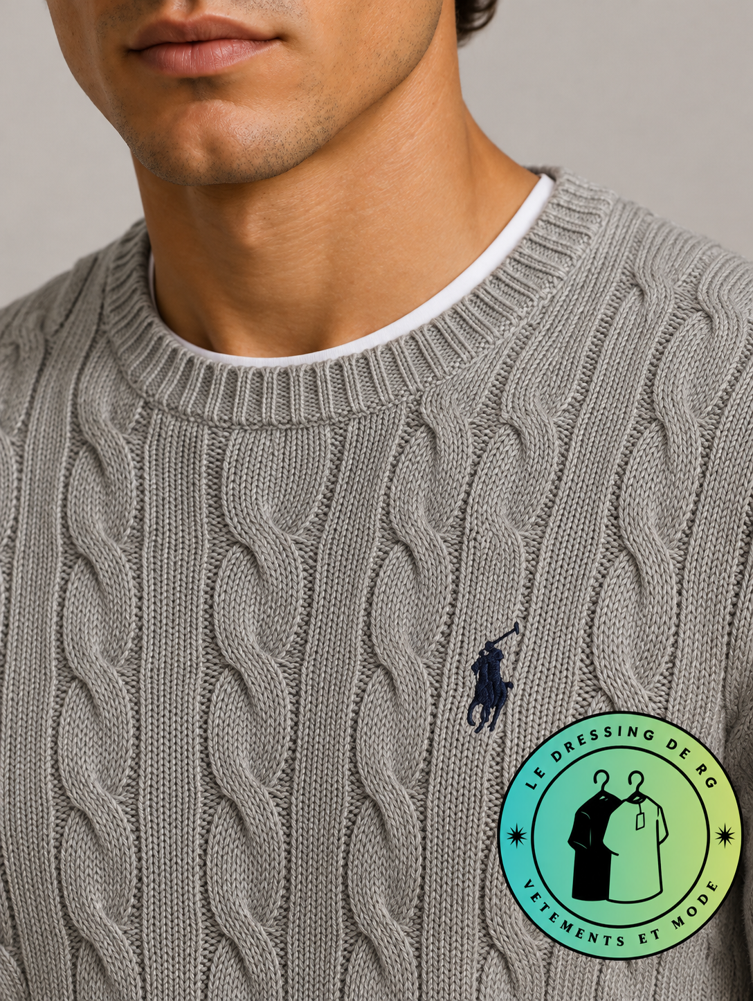 Polo Ralph Lauren   Pull pour homme en coton méché torsadé – Gris Foncé