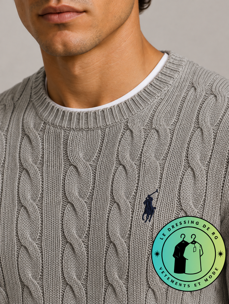 Polo Ralph Lauren   Pull pour homme en coton méché torsadé – Gris Foncé