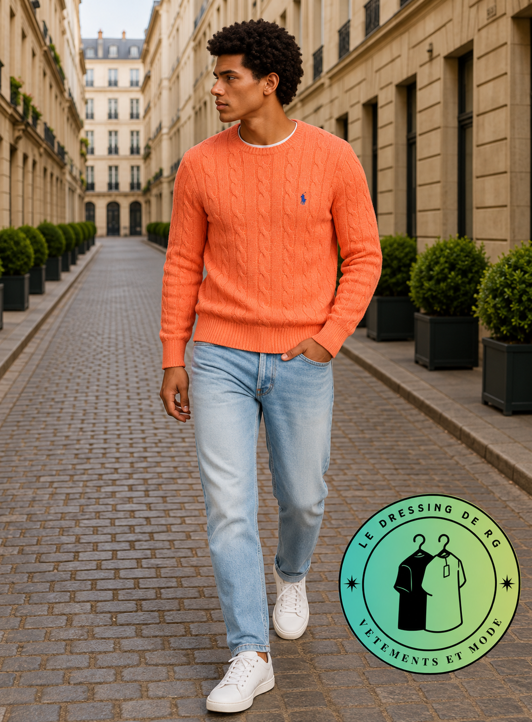 Polo Ralph Lauren   Pull pour homme en coton méché torsadé – Orange Clair