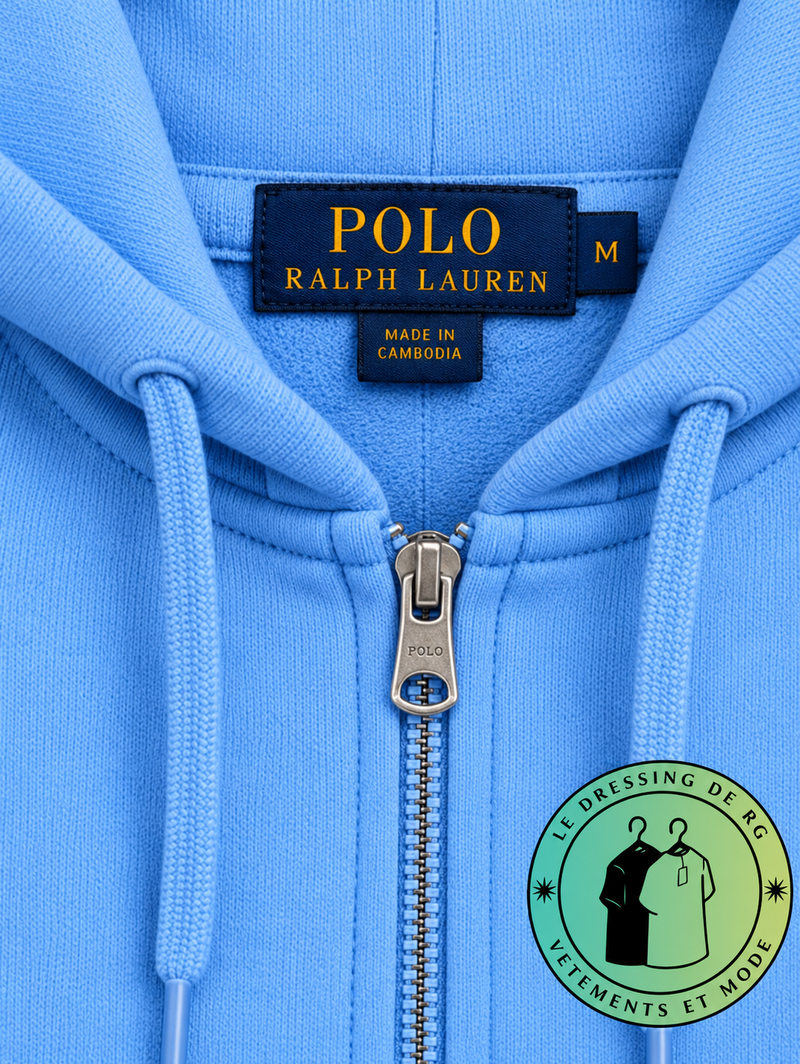 Polo Ralph Lauren   Sweat à capuche zippé en maille double Bleu Ciel